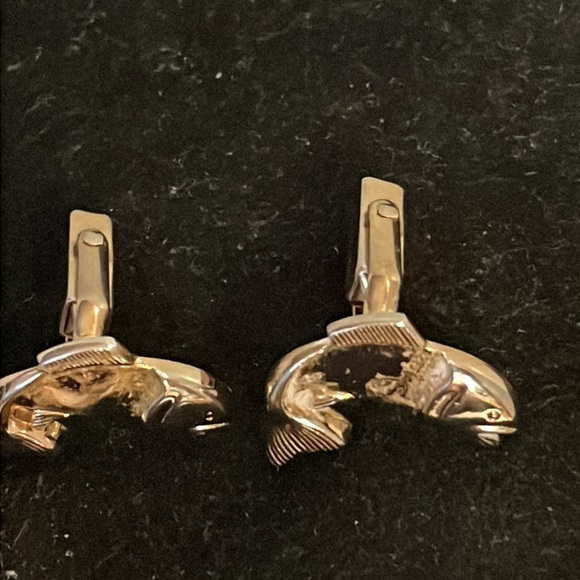 Vintage 1940s Art Deco Swank gold plated salmon fish sea toggle back cuff links - Picture 3 of 12